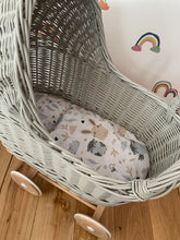 Load image into Gallery viewer, LIGHT GREY tall wicker pram, dolls pram, wicker doll pram UK, baby doll pram, pram toy, wooden pram, wicker stroller, ecofriendly toy,