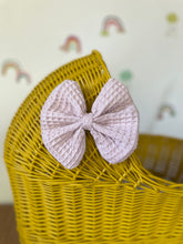 Load image into Gallery viewer, LUXURY mustard wicker pram with light pink bow and matching bedding included, wicker doll pram UK, pram toy, wooden pram, 1st birthday