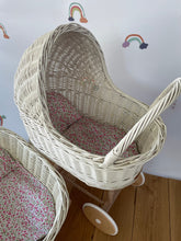 Load image into Gallery viewer, Personalised Cream Tall Wicker Dolls Stroller, Dolls Pram And Cradle Set