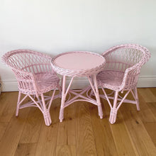Load image into Gallery viewer, Pink wicker table and 2 chairs set, wicker toddler table set, rattan light pink table set, rattan chairs,