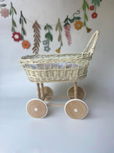 Load image into Gallery viewer, Simple Wicker Pram, Dolls Pram, Wicker Doll Pram UK, Baby Doll pram, Pram Toy, Wooden Pram, Wicker Pram, Cream