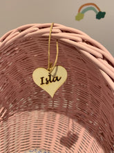 Load image into Gallery viewer, Wicker pram with pink pompoms, nametag & bedding included, doll pram, baby doll pram, pram toy, wicker dolls pram, LIGHT PINK