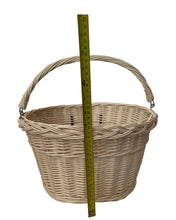 Load image into Gallery viewer, WHITE unpainted Bicycle wicker basket with hooks, handlebars basket, front bike basket size M