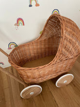 Load image into Gallery viewer, WICKER PRAM doll pram wicker doll pram UK baby doll pram | pram toy wooden pram baby pram wicker dolls pram 1st bday gift natural no bedding