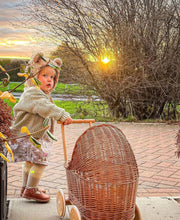 Load image into Gallery viewer, WICKER PRAM, doll pram, wicker doll pram UK, baby doll pram, pram toy, wooden pram, baby pram, 1st bday gift, natural, no bedding.