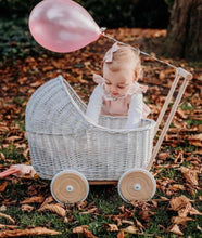 Load image into Gallery viewer, WICKER PRAM | doll pram | wicker doll pram UK |baby doll pram | pram toy | wooden pram | baby pram | wicker dolls pram | white pram