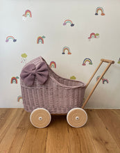 Load image into Gallery viewer, LUXURY wicker pram with bow and bedding included, doll pram, wicker pram, baby doll pram, pram toy, wooden pram, wicker dolls pram,Pale pink