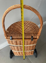 Load image into Gallery viewer, Wicker shop trolley | adult shopping basket | shopping trolley | wicker shopping cart | rattan shop trolley | willow shopping basket
