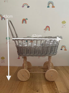 Wicker Pram simple, dolls pram, wicker doll pram UK, baby doll pram, pram toy, wooden pram, baby pram, wicker dolls pram, natural