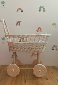 Wicker Pram simple, dolls pram, wicker doll pram UK, baby doll pram, pram toy, wooden pram, baby pram, wicker dolls pram, natural