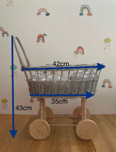 Load image into Gallery viewer, Simple Wicker Pram, Dolls Pram, Wicker Doll Pram UK, Baby Doll pram, Pram Toy, Wooden Pram, Wicker Pram, Cream
