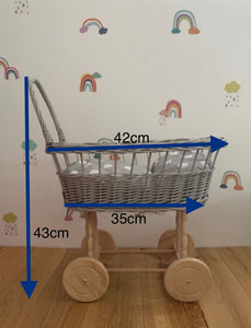 Simple Wicker Pram, Dolls Pram, Wicker Doll Pram UK, Baby Doll pram, Pram Toy, Wooden Pram, Wicker Pram, Cream