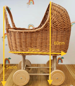 LUXURY tall wicker pram with bow and bedding included, dolls pram, baby doll pram, wooden pram, wicker dolls pram, light purple