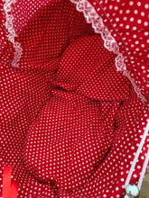 Load image into Gallery viewer, Dolls pram with folding hood, doll pram, wicker doll pram UK, baby doll pram, pram toy, wooden pram, baby stroller, Red
