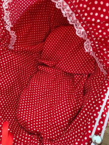 Dolls pram with folding hood, doll pram, wicker doll pram UK, baby doll pram, pram toy, wooden pram, baby stroller, Red