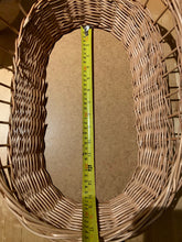 Load image into Gallery viewer, Luxury pale pink doll’s cradle, wicker crib with bedding included, dolls wicker rocker, dolls cradle,  mosses basket, bedding included
