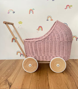 WICKER PRAM doll pram, pink pram, wicker doll pram, baby doll pram, pram toy, wooden pram, wicker dolls pram, 1st bday gift, light pink