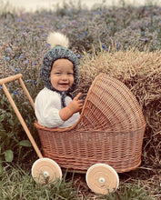 Load image into Gallery viewer, Personalised wicker dolls pram, doll pram, wicker dolls pram with bedding included, wooden pram, baby pram, wicker dolls pram, NATURAL
