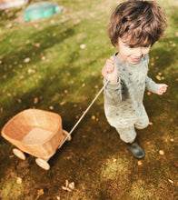 Load image into Gallery viewer, NATURAL wicker pull-along wagon toy, wagon toy with robe,
