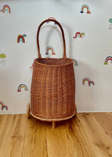 Load image into Gallery viewer, Kids wicker shopping basket, pull on trolley, storage basket, toy basket, Large
