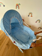Load image into Gallery viewer, WICKER PRAM, doll&#39;s pram, wicker doll&#39;s pram UK, baby doll&#39;s pram, pram toy, wooden pram, baby pram, Light blue
