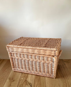 Wicker chest, wicker trunk, storage basket with lid, unpainted, 50cm