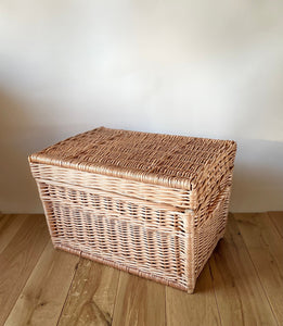Wicker chest, wicker trunk, storage basket with lid, unpainted, 50cm