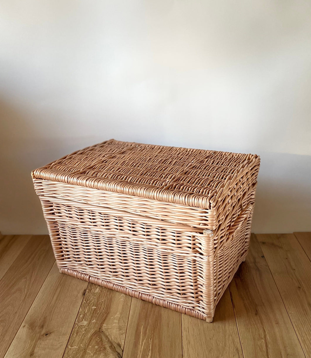 Wicker chest, wicker trunk, storage basket with lid, unpainted, 50cm
