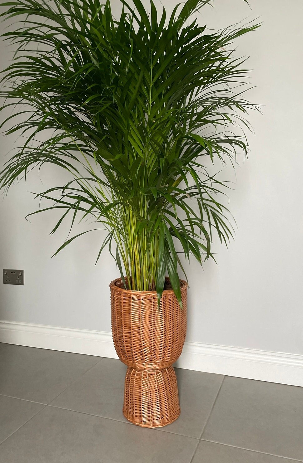Wicker plant pot with base, Wicker flower pot, XL
