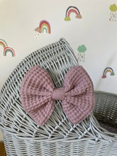 Load image into Gallery viewer, LUXURY light grey wicker pram with purple bow and matching bedding included, wicker doll pram UK, pram toy, wooden pram, 1st birthday
