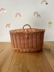 Wicker oval basket with lid, storage basket with lid, basket with lid, size L