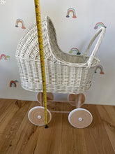 Load image into Gallery viewer, Cream wicker doll pram, 1st birthday girl pram,  wicker pram, handmade, eco-friendly toy, no bedding.
