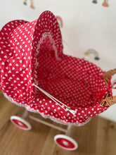Load image into Gallery viewer, Personalised Wicker Doll Pram, Dolls Pram With Folding Hood, Dolls Stroller, Baby Doll Pram
