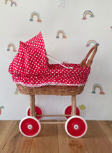 Load image into Gallery viewer, Personalised Wicker Doll Pram, Dolls Pram With Folding Hood, Dolls Stroller, Baby Doll Pram

