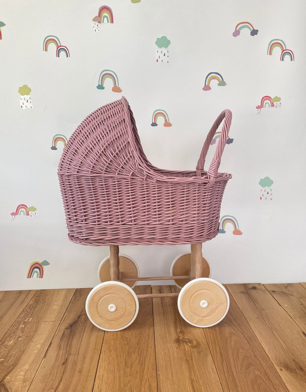 Personalised Tall Wicker Pram, Dolls pram, Dolls stroller, Baby Doll Pram, Pram Toy, Wooden Pram, Light purple