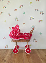 Load image into Gallery viewer, Personalised Wicker Doll Pram, Dolls Pram With Folding Hood, Dolls Stroller, Baby Doll Pram
