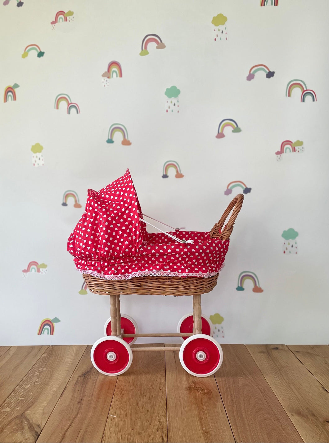 Personalised Wicker Doll Pram, Dolls Pram With Folding Hood, Dolls Stroller, Baby Doll Pram