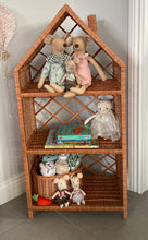 Load image into Gallery viewer, Wicker dolls house, wicker book shelf, wicker cabinet, wicker shelf, wicker Barbie house, wicker bookcase
