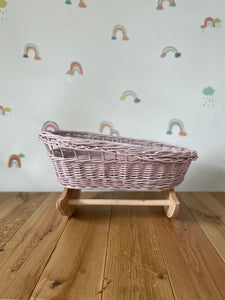 Luxury Dolls Pram And Crib Set, Bow, Matching Bedding And Name Tag Included, Pale pink