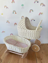 Load image into Gallery viewer, Personalised Cream Tall Wicker Dolls Stroller, Dolls Pram And Cradle Set
