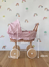 Load image into Gallery viewer, Wicker Dolls Pram, Pink Polka Dots, Wicker Stroller, Pushchair, 1st Birthday Present.
