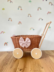 Wicker wagon with wooden handle, wicker wagon, wagon toy