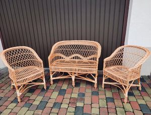 Wicker sofa and 2 armchairs set, Rattan set, Woven set, Handcrafted in UE.