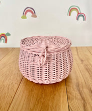 Load image into Gallery viewer, Light PINK storage basket, kids interior storage,  wicker basket, basket with lid, rattan basket, wicker basket, small storage basket,
