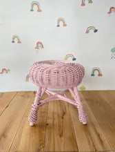 Load image into Gallery viewer, Wicker stool, rattan stool, kids chair, baby chair, kids wicker chair, wicker chair, rattan chair, baby stool, plastic free, light pink
