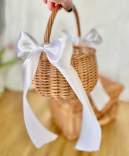 Load image into Gallery viewer, Flower girl basket, flower girl wicker basket, Easter basket, Wedding basket, wicker basket, rattan basket, flower basket, basket with bow,
