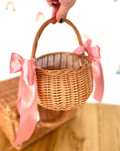 Load image into Gallery viewer, Flower girl basket, flower girl wicker basket, Easter basket, Wedding basket, wicker basket, rattan basket, flower basket, basket with bow,
