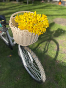 Bicycle wicker basket, basket with hooks, handlebars basket, front bike basket, bicycle basket, bike basket, unpainted,  cream colour