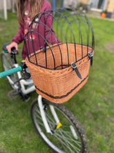 Load image into Gallery viewer, Beautiful made bicycle wicker basket for cat or small dog, handlebars basket, front bike basket, bicycle basket, bike basket, pet basket
