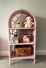 Load image into Gallery viewer, Wicker bookcase, wicker shelf, wicker cabinet, wicker bedside cabinet, wicker furniture, kids furniture, Pink wicker shelving unit
